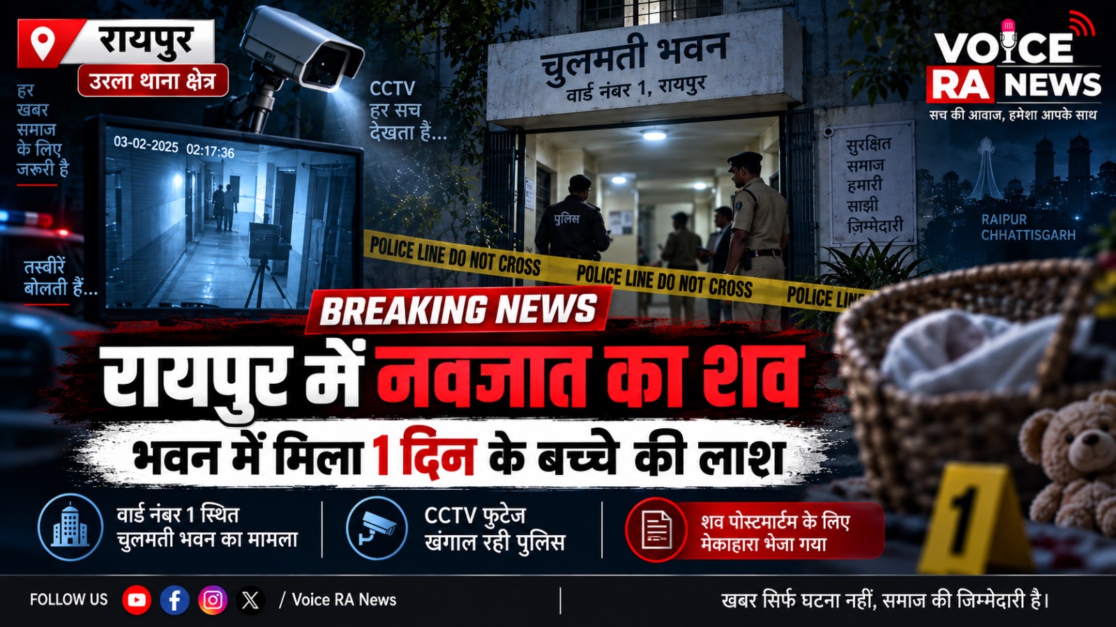 रायपुर में एक दिन के नवजात का शव मिलने से सनसनी, चुलमती भवन में मिली लाश; CCTV खंगाल रही पुलिस